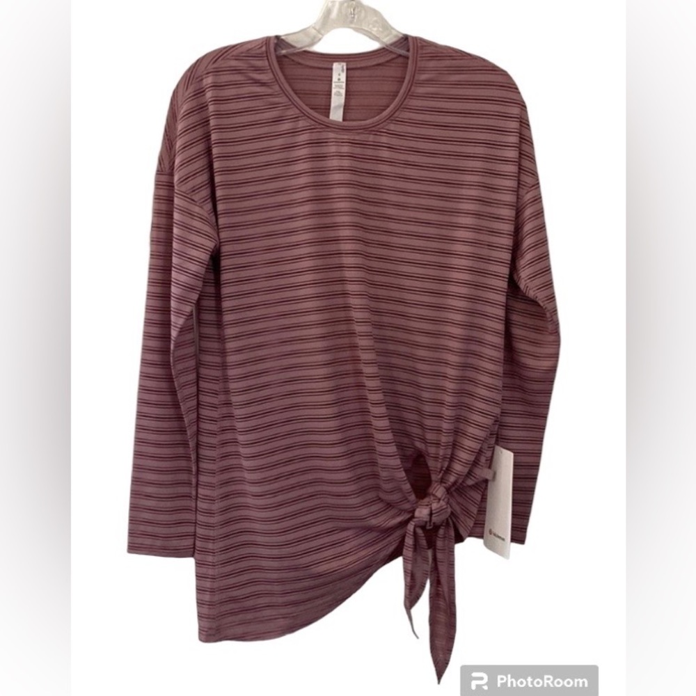 Lululemon Tie Your Practice Long Sleeve Stripes Pink Top Size 6